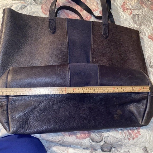 MADEWELL Suede Stripe Transport Tote Midnight Blue Leather Large Shoulder Bag - Picture 9 of 16